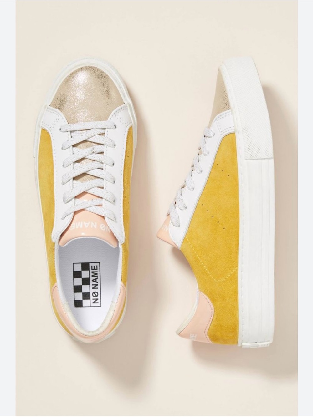 Yellow Suede Platform Lace-Up Sneakers with Gold Toe